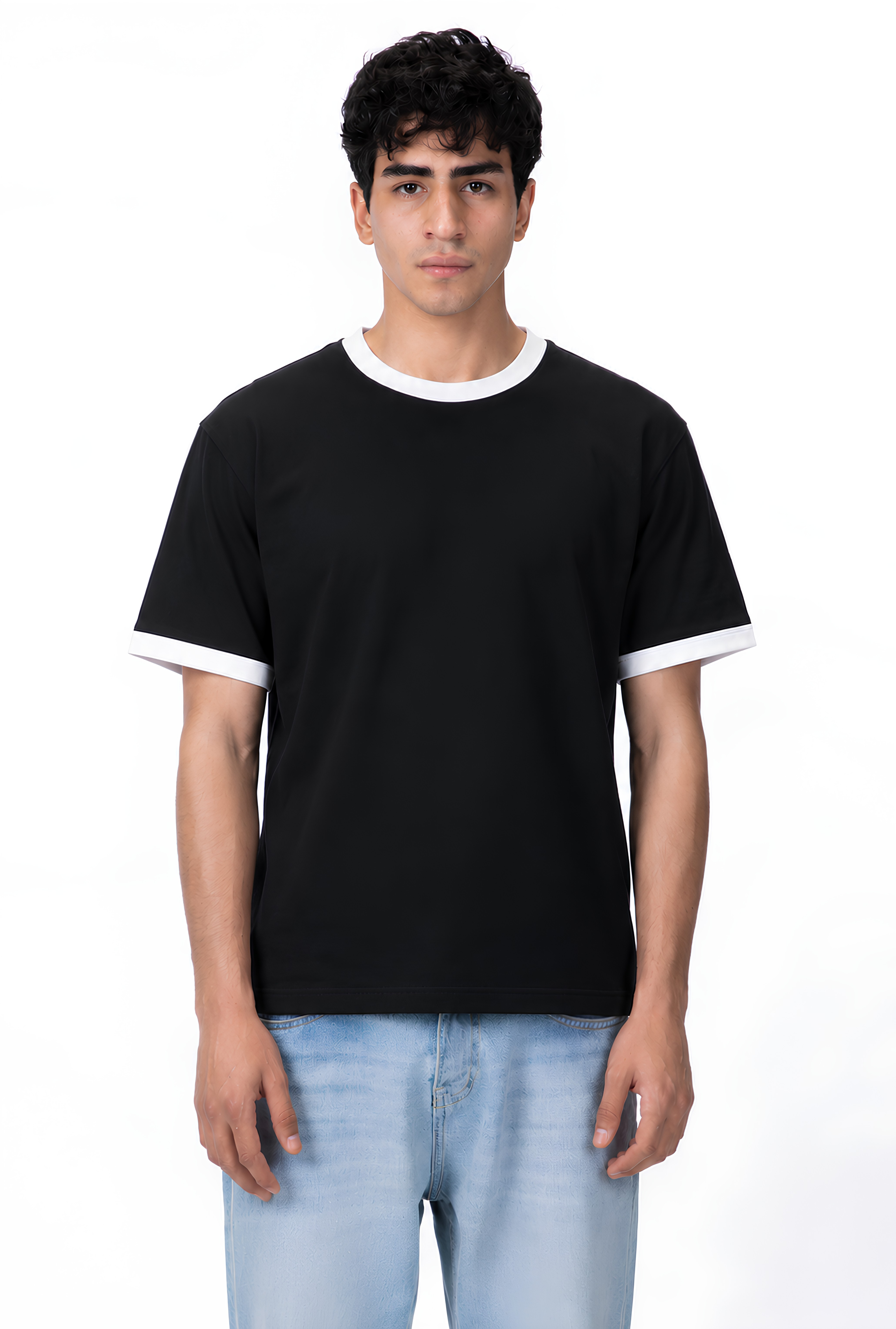 CONTRAST TRIM TEE - BLACK