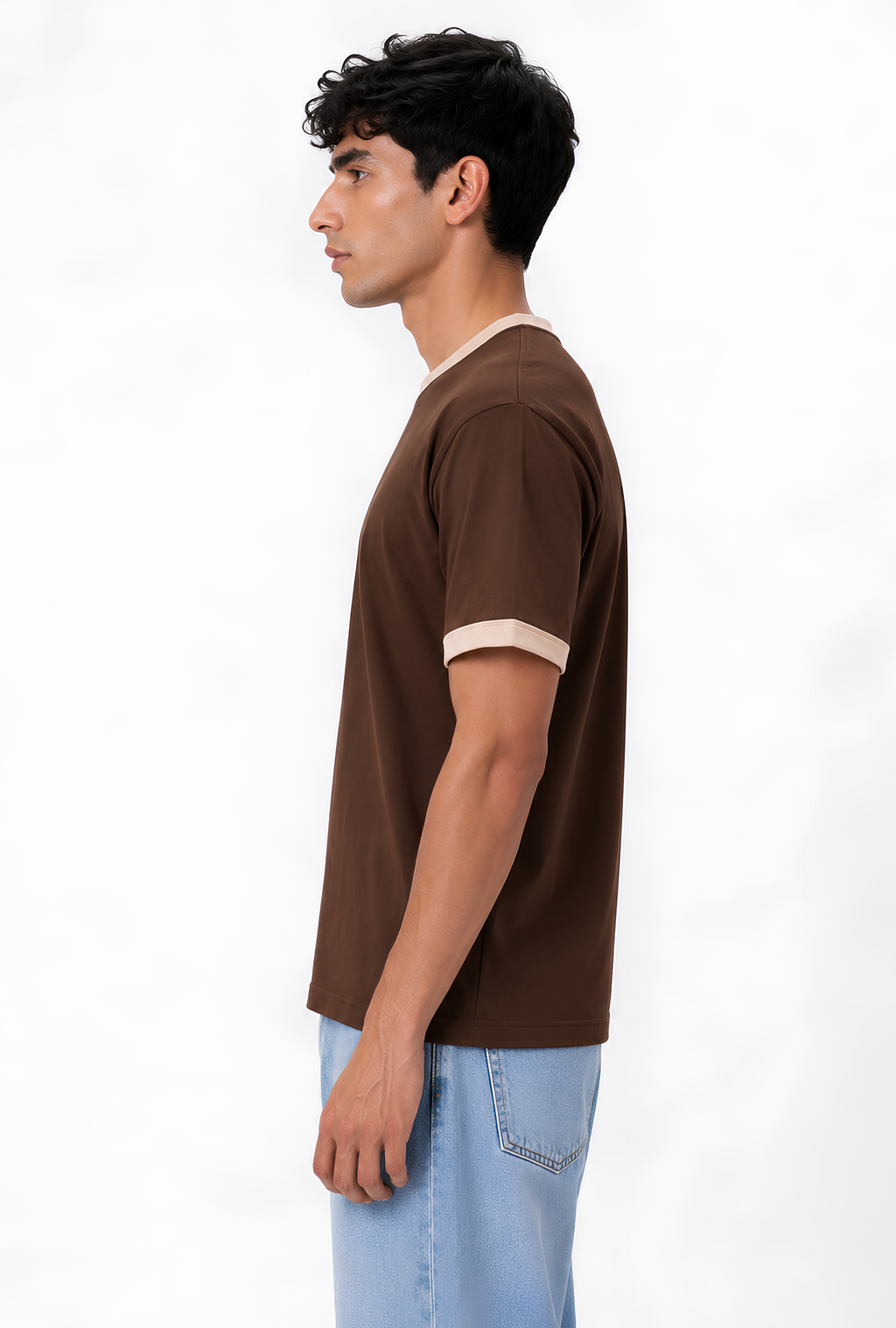 CONTRAST TRIM TEE - BROWN
