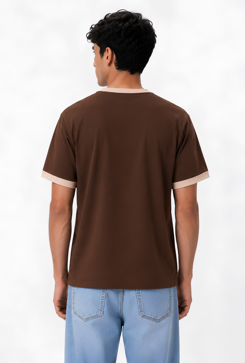 CONTRAST TRIM TEE - BROWN