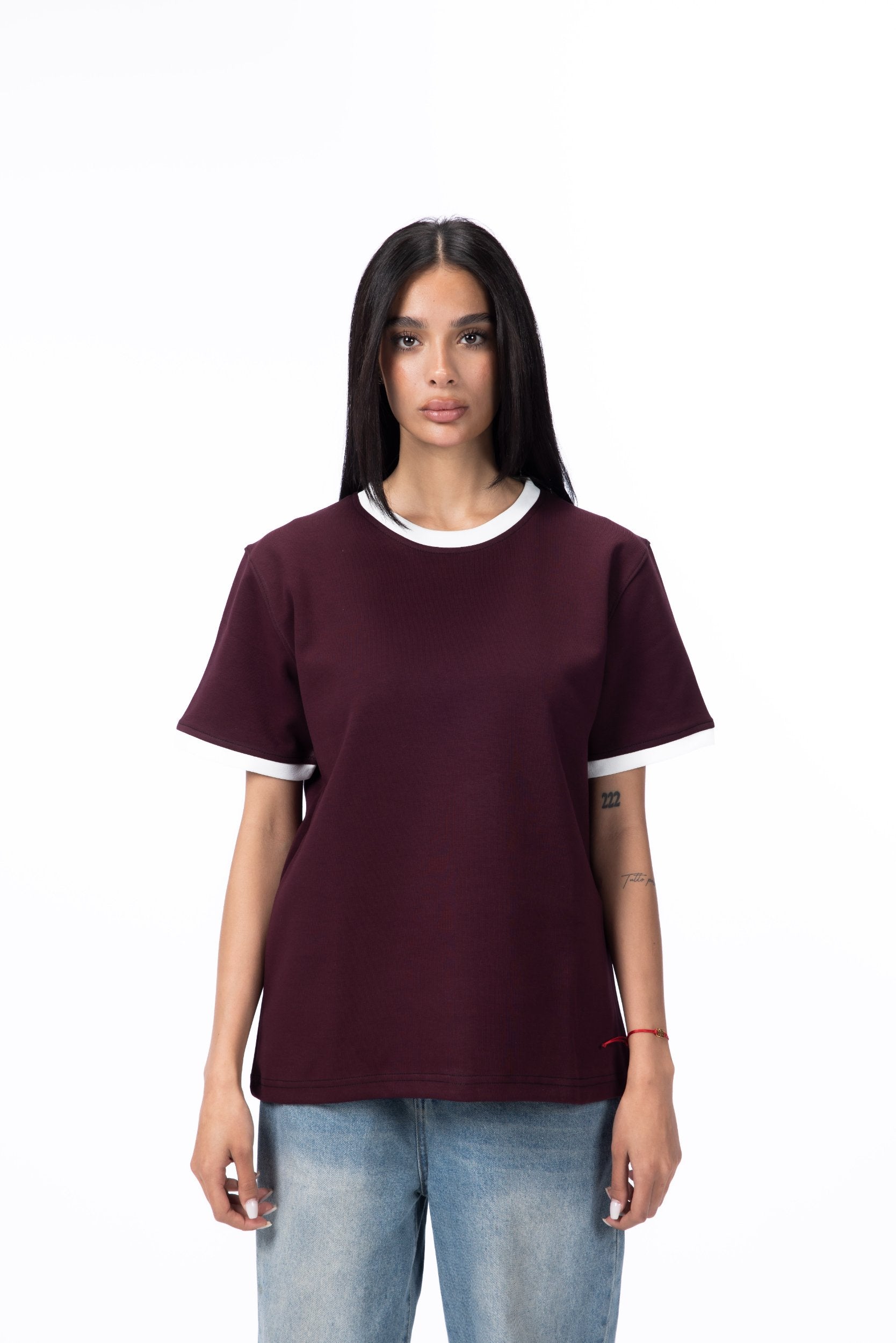 CONTRAST TRIM TEE - Burgundy
