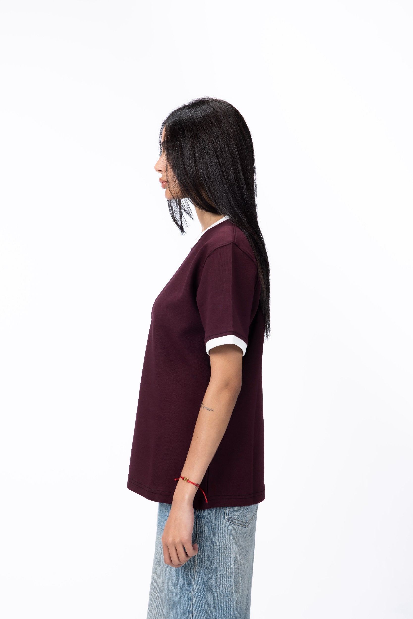 CONTRAST TRIM TEE - Burgundy
