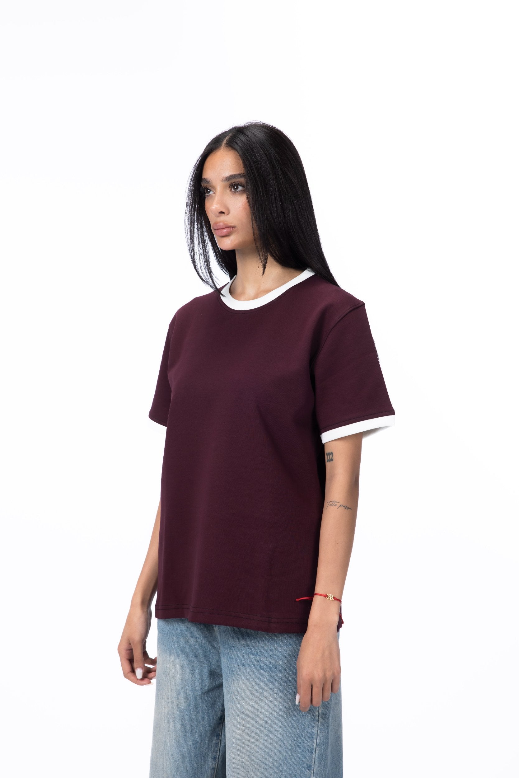 CONTRAST TRIM TEE - Burgundy
