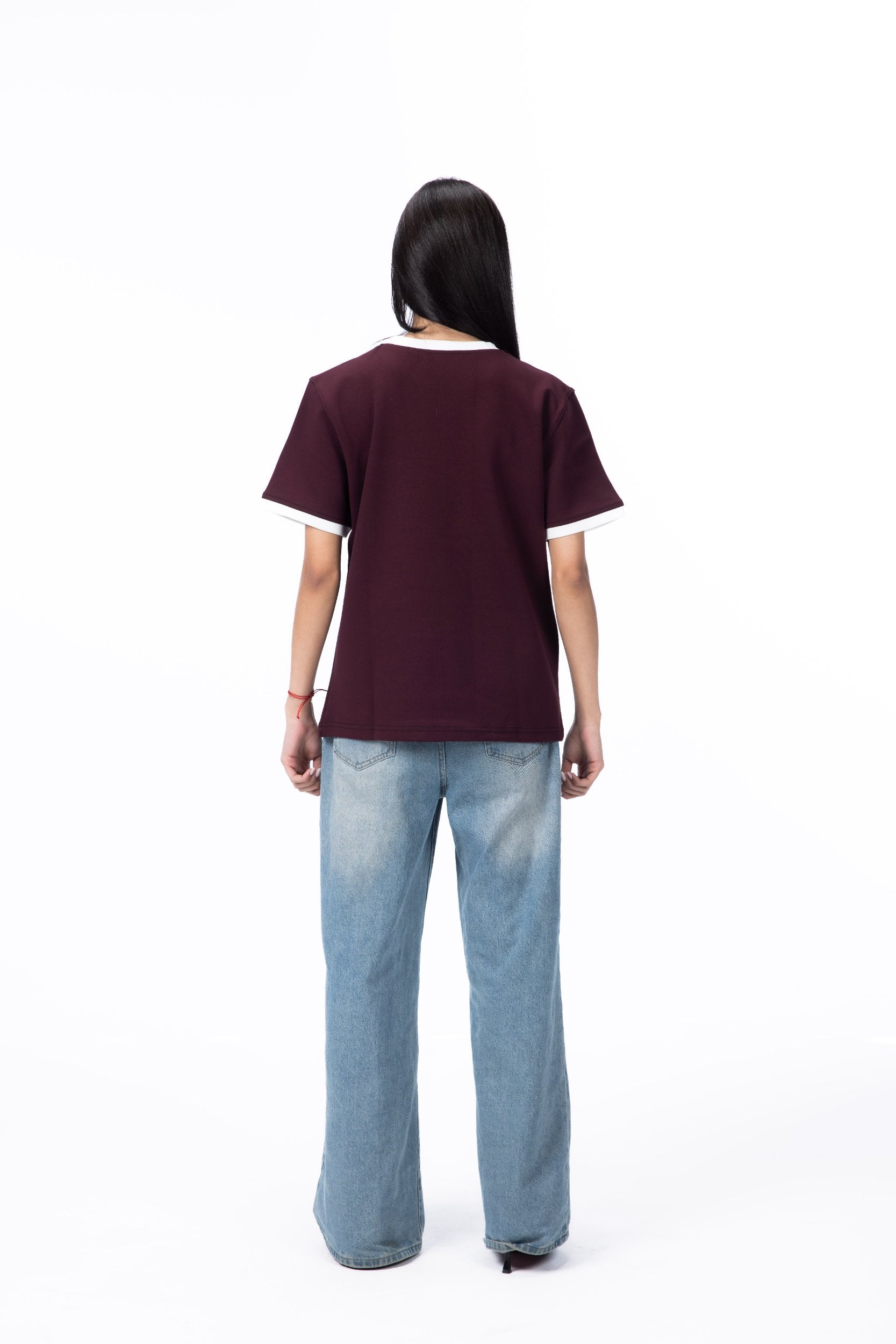 CONTRAST TRIM TEE - Burgundy
