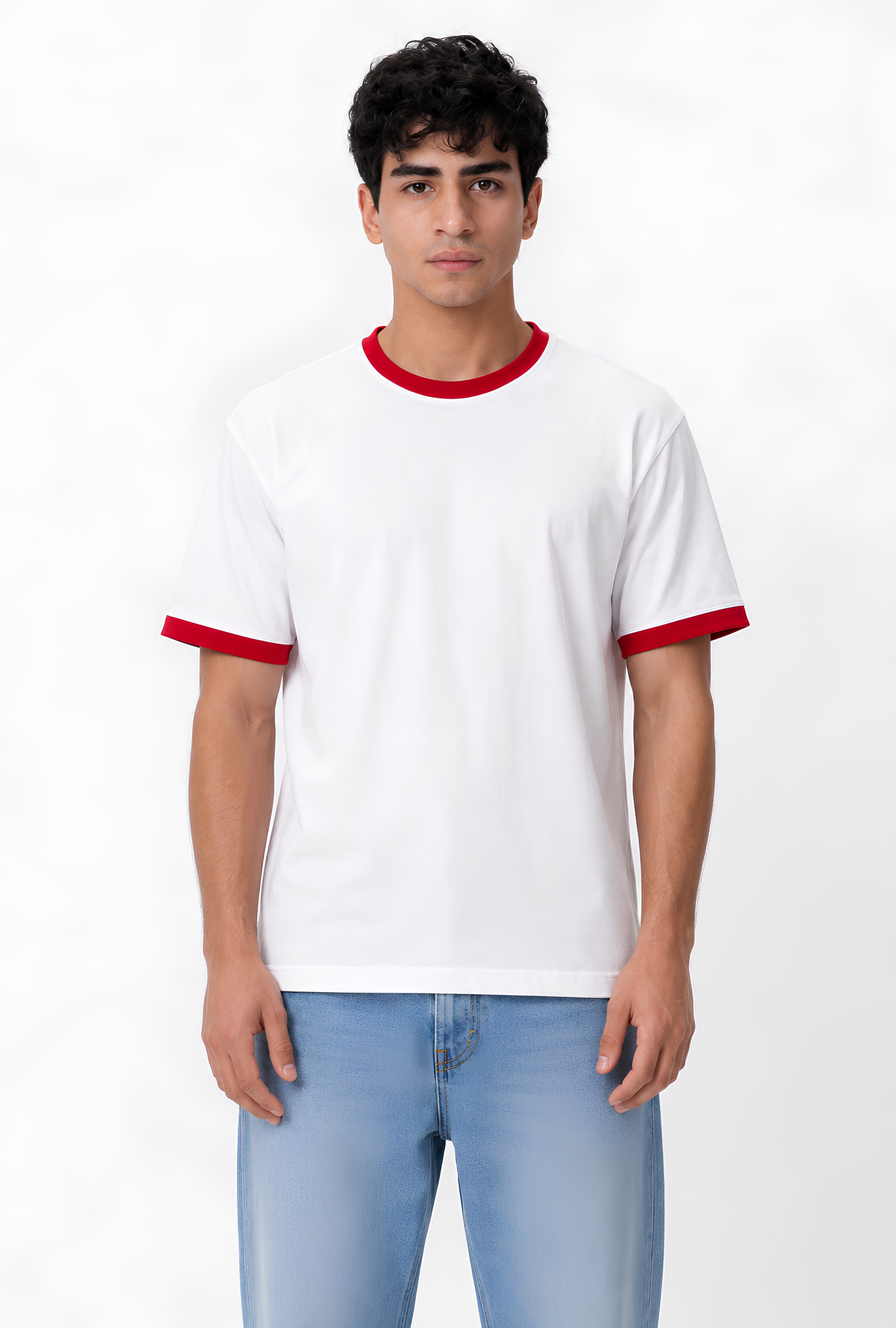 CONTRAST TRIM TEE - WHITE X RED