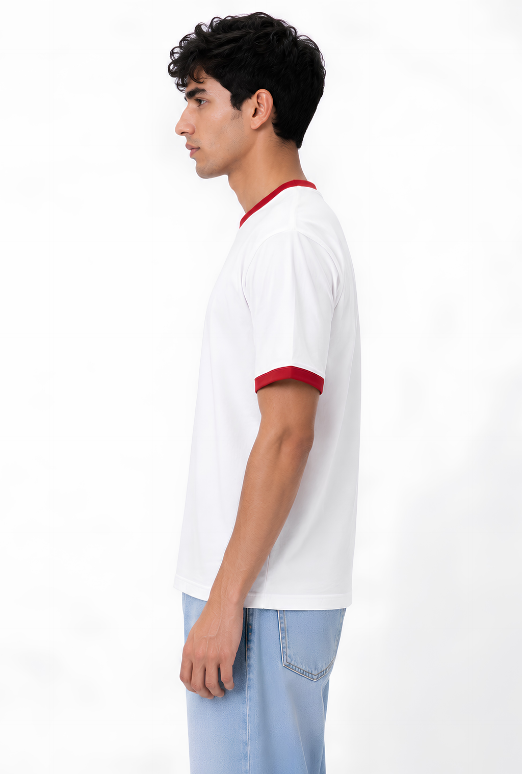 CONTRAST TRIM TEE - WHITE X RED