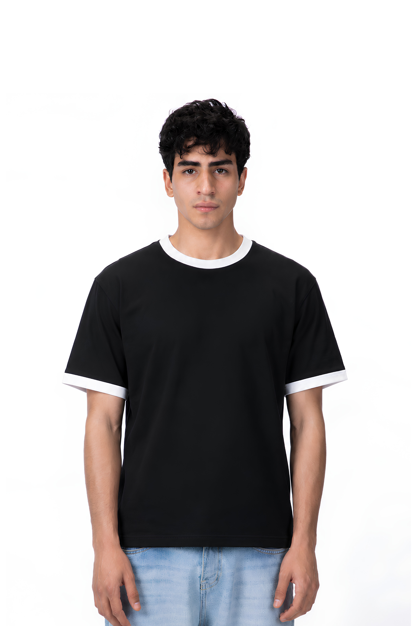 CONTRAST TRIM TEE - BLACK