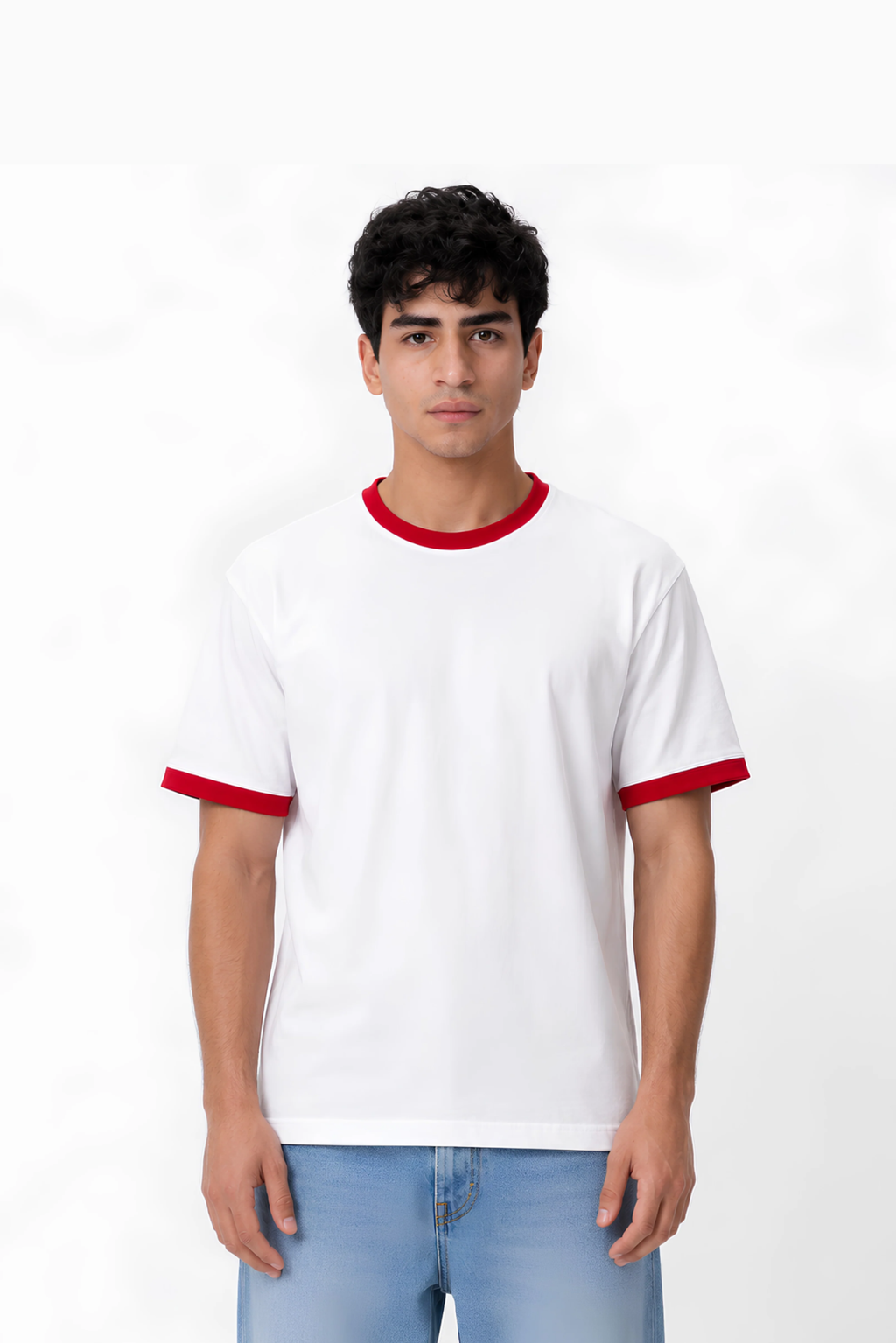 CONTRAST TRIM TEE - WHITE X RED