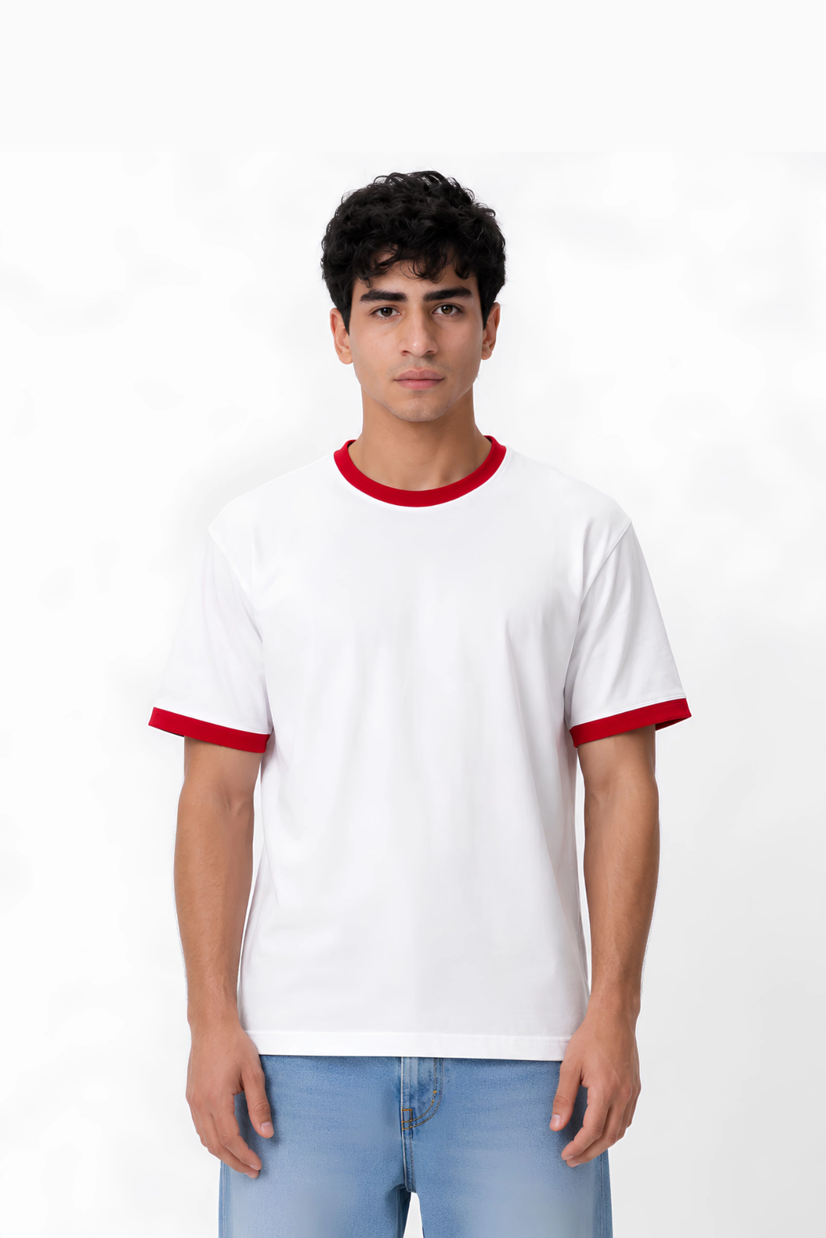 CONTRAST TRIM TEE - WHITE X RED